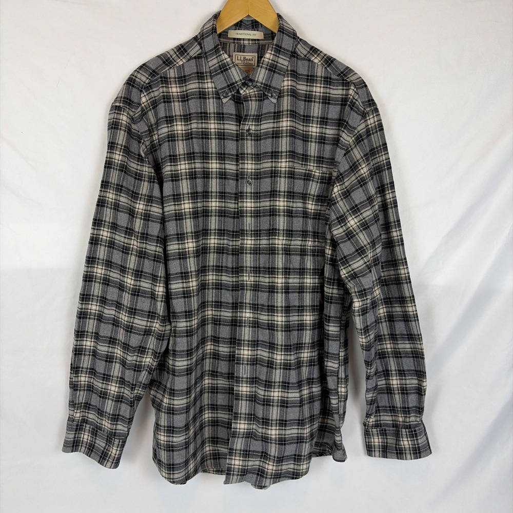 LL Bean Flannel Shirt Mens Large Regular Traditional Fit Blue Plaid Button Front